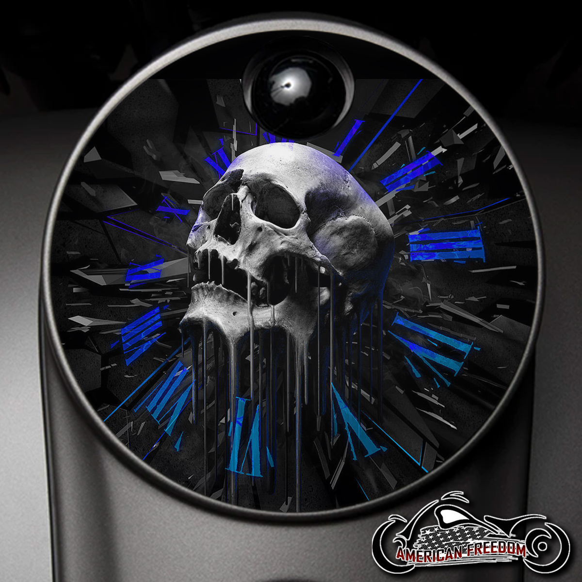 Custom Fuel Door - Melting Skull Clock (Blue)